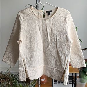 J. Crew White Beige Textured Zipper Top size 2